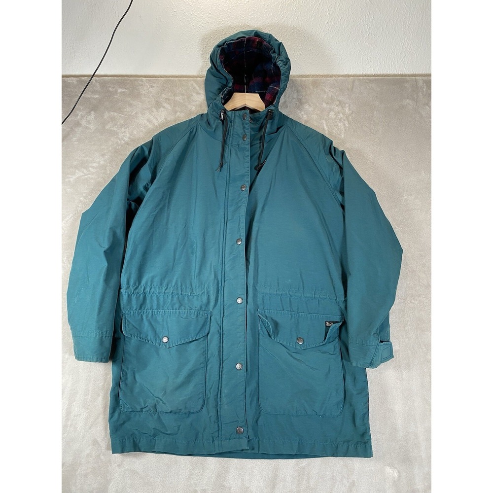 Woolrich Parka Chore Jacket Blanket Lined Womans Medium Vintage Hooded Blue Wool